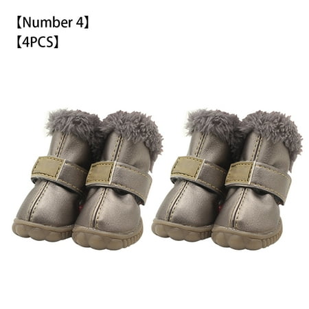 TureClos 4pcs Pet Dog Shoes Warm Fuzzy Fleece Waterproof Snow Boots PU Leather Winter Pet Footwear