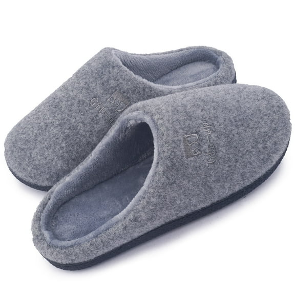 Memory Foam Slippers for Women and Men Soft Warm House Shoes Indoor/Outdoor Anti-skid Sole, Felt-Grey 38/39