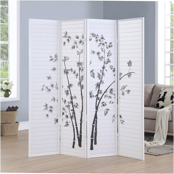 JERFIT 4-Panel Bamboo Room Divider Privacy Screen with Wood Frame, Decorative Asian Style Folding Partition for Home Office