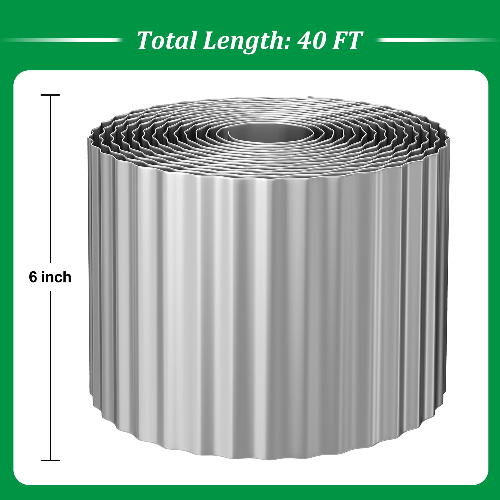 6 in x 40 ft Metal Landscape Paver Edging, Corrugated Garden Edging Border, Sturdy Steel Fence for Garden, Flower Bed Edging, Tree Fence