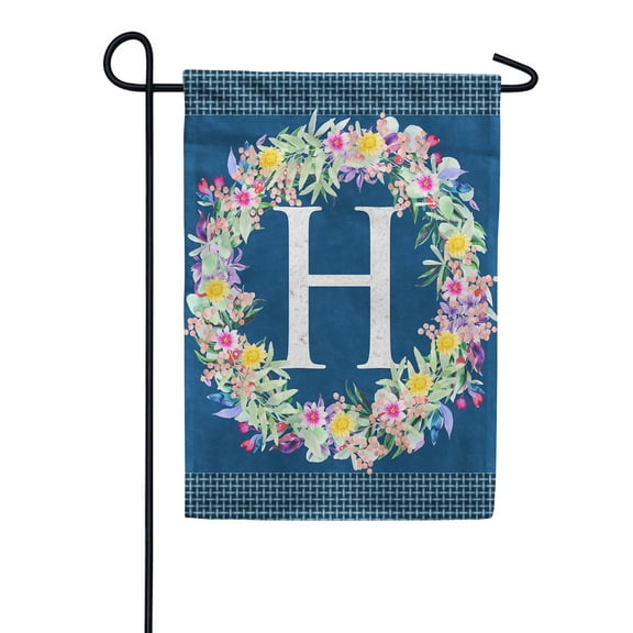 America Forever Spring Monogram Garden Flag Letter H 12.5 x 18 inches Double Sided Vertical Outdoor, Yard, Lawn, Beautiful Flowers, Floral Wreath, Summer Flower Garden Flag