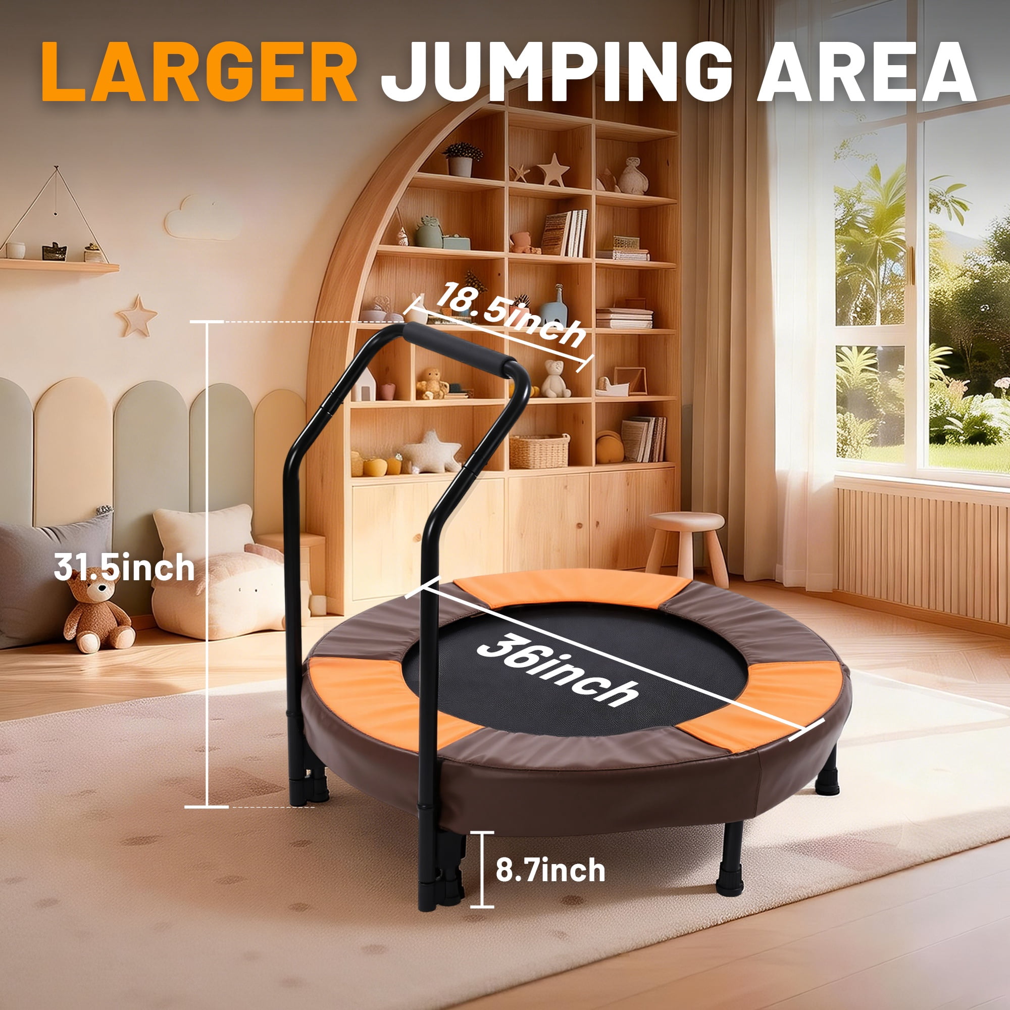 36 inch Mini Trampoline for Toddlers, SHINPT Foldable Trampoline for Kids for Birthday Gift, 36" Toddler Trampoline Indoor/Outdoor with Handle, Small Trampoline for Backyard, Patio, Lawn, Garden