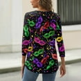 thumbnail image 5 of Mardi Gras Shirts Womens Sparkly Crew Neck Novelty Blouse 3/4 Sleeve Mask Print Purple Tunic Tops Black M, 5 of 5