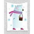 thumbnail image 1 of Polar Bear Tapestry, Polar Bears with Strawberry Basket Snowflakes Winter Season Cartoon, Wall Hanging for Bedroom Living Room Dorm Decor, 40W X 60L Inches, Baby Blue Pink Brown, by Ambesonne, 1 of 2
