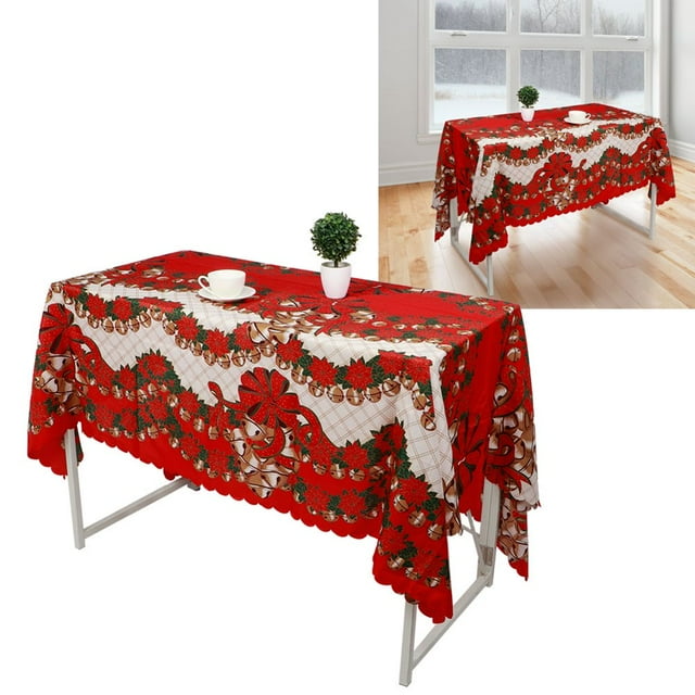 Tebru Table Cover Tablecover Christmas Polyester Printing Anti Fouled Dinner Tablecloth Cover Decor for Home Kitchen Dinner Party