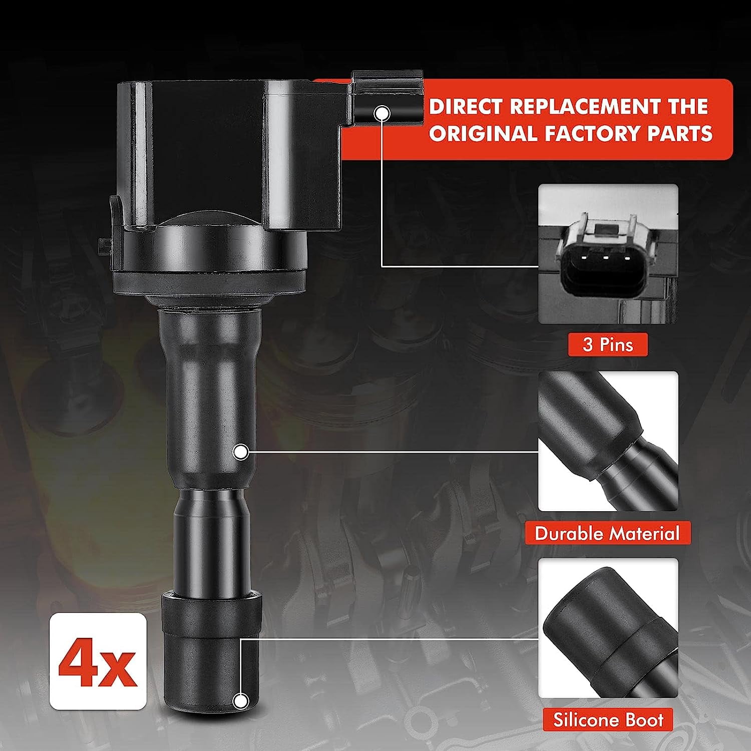 A-Premium Set of 4 Ignition Coil Pack and Iridium Spark Plugs Compatible with Honda Fit 2009-2014, CR-Z 2011-2016, City 2010-2016, 1.5L ELECTRIC