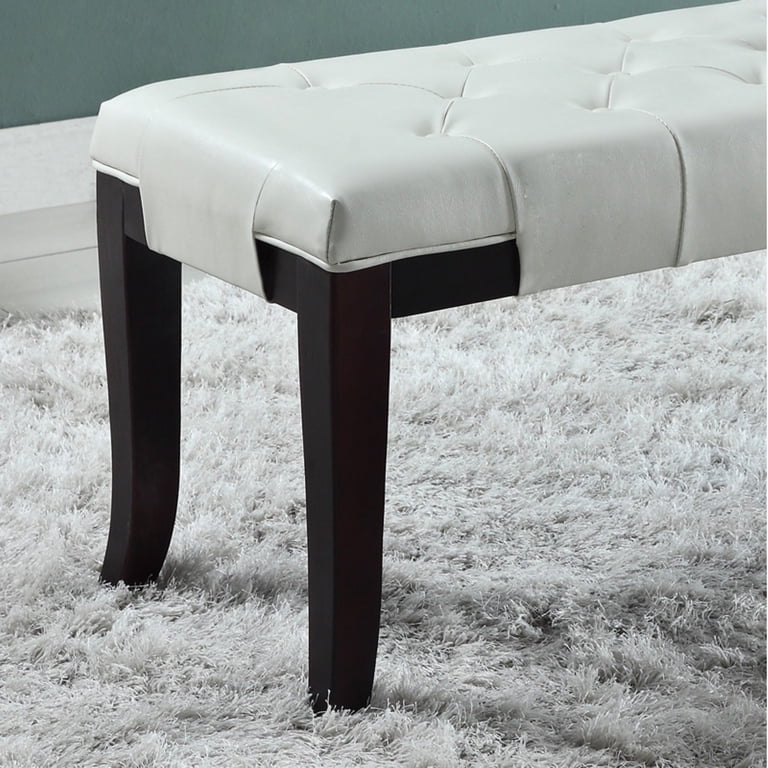Roundhill Furniture Linon Tufted Leather Bench, White photo 6