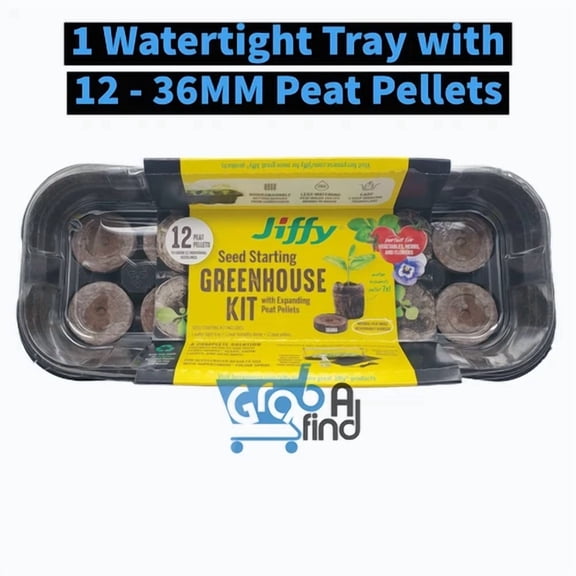Jiffy Tray With 12 Peat Pellet Seed Starter Greenhouse Kit, 36Mm With Lid.