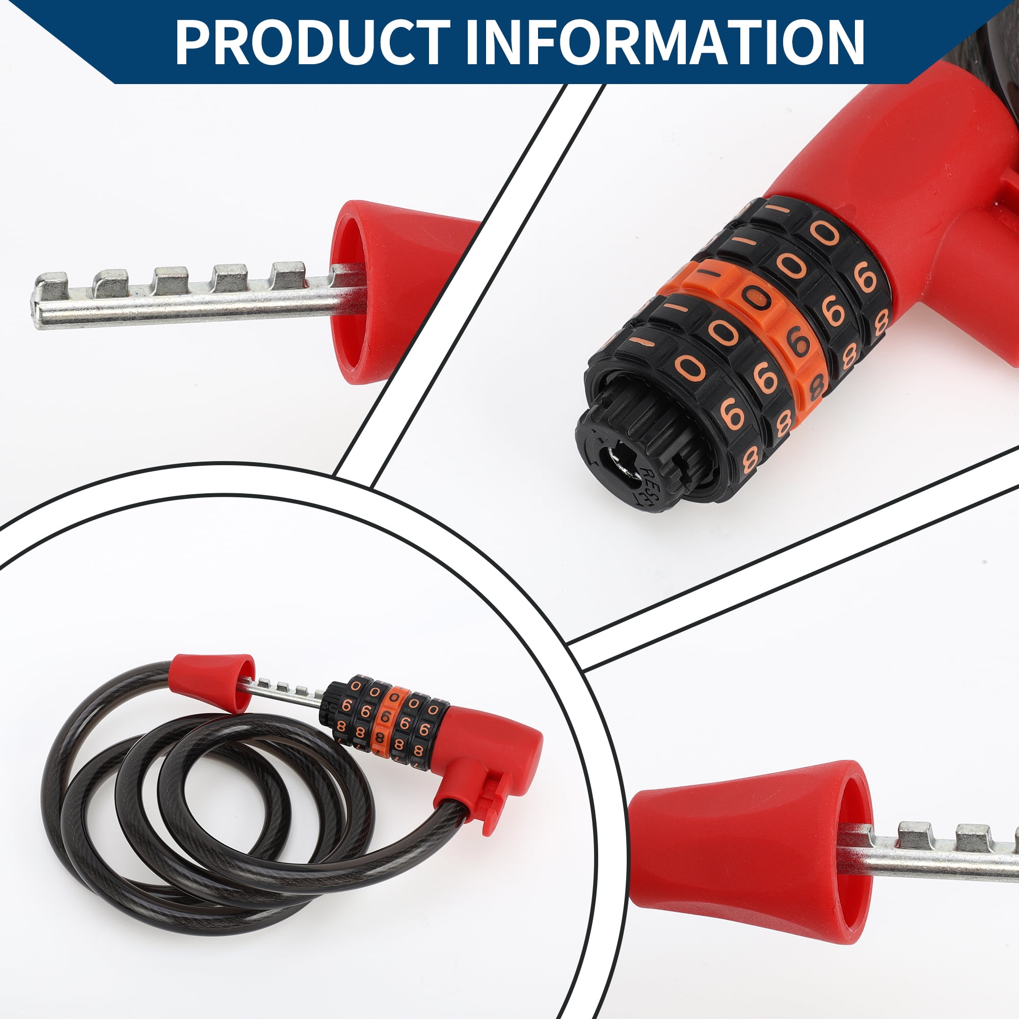 Unique Bargains Extended Bike Cable Lock for Mountain Bike Heavy Duty Resettable 5 Digit Bike Lock 122cm Black Red 1 Set