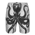 thumbnail image 3 of Honeii's Abstract Ink Octopus Print Men's Casual Shorts with Drawstring，Swim Trunks Quick Dry Beach Shorts, 3 of 5