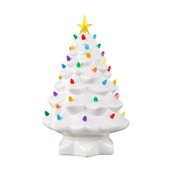 Mr. Christmas Arbre de Noël Nostalgique en Céramique avec Lumières LED Décoration Intérieure, 14 Pouces, Blanc
