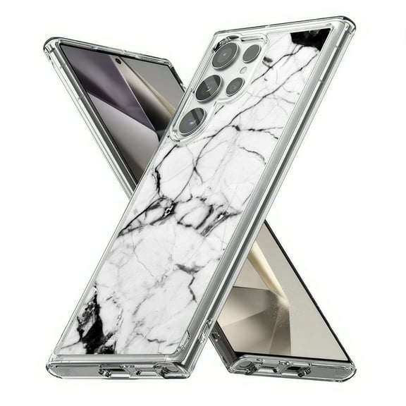 TalkingCase Slim Fit Phone Case Compatible for Samsung Galaxy S24 Ultra(Not S24, S24  Plus), Blk White Marble 5 Print, Lightweight,Flexible, USA Print