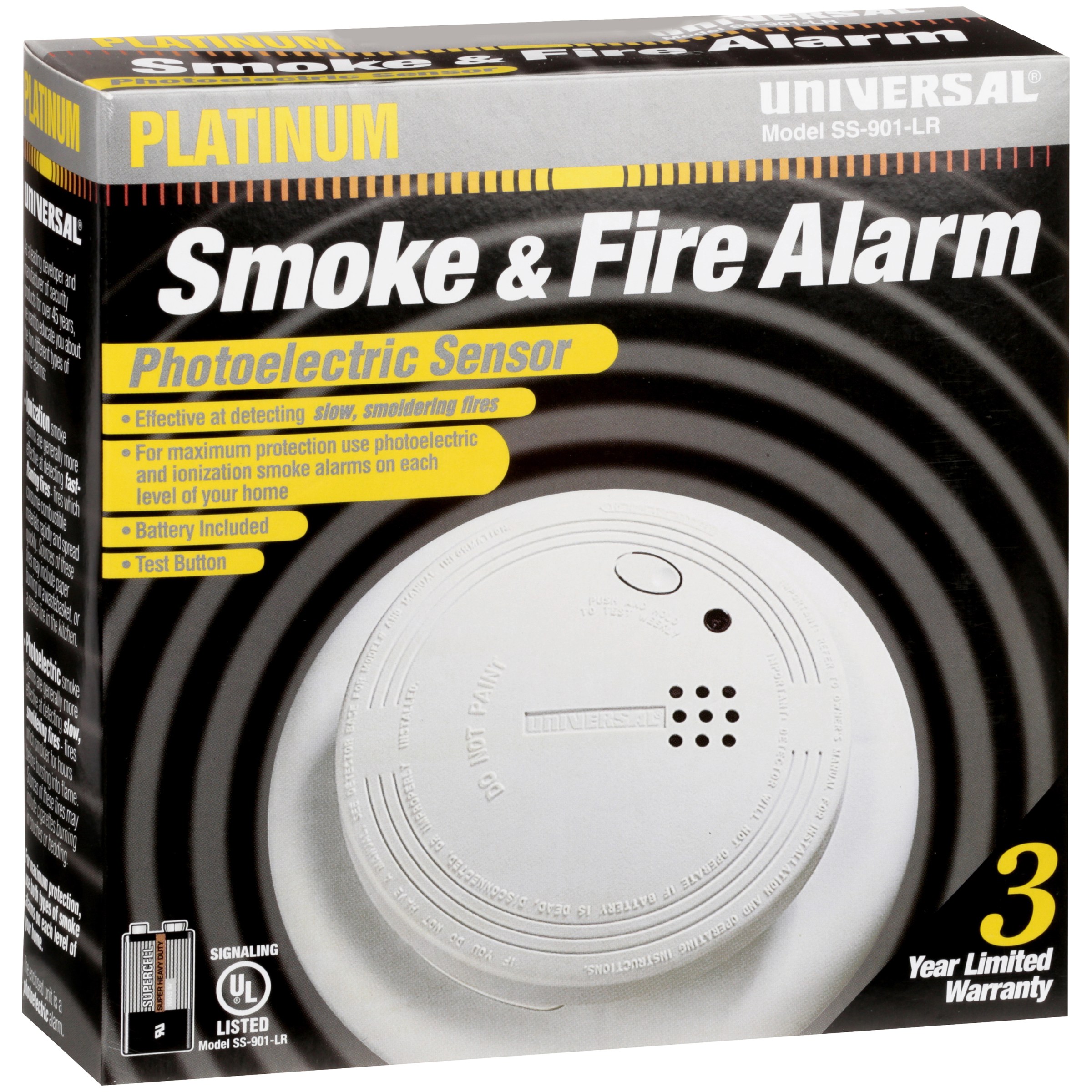 USI SS-901-LR-6P PHOTELECTRIC SMOKE & FIRE ALARM DC 9 VOLT - image 2 of 6