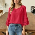 thumbnail image 5 of HAiming Cotton Linen Tops for Women Summer Tiered Short Sleeve Tee Loose Casual Comfy Solid Color Scoop Neck Shirts Outwear Tops, 5 of 7