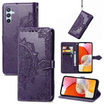 ShellTech Embossed Flower Case for Samsung Galaxy A15,Magnetic Leather Card Slots Wallet Pattern Case Kickstan Cover for Galaxy A15 5G,Purple