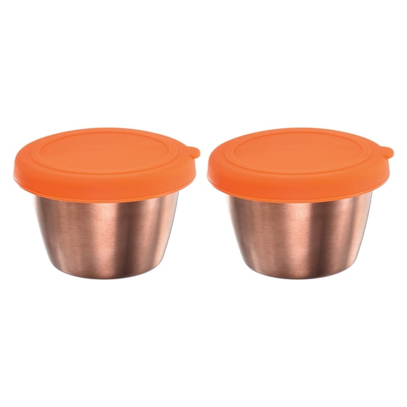 Uxcell 2 piezas Contenedor de Aderezo para Ensaladas, Contenedores de Cocina de 2.4oz, Contenedores de Acero Inoxidable, Naranja