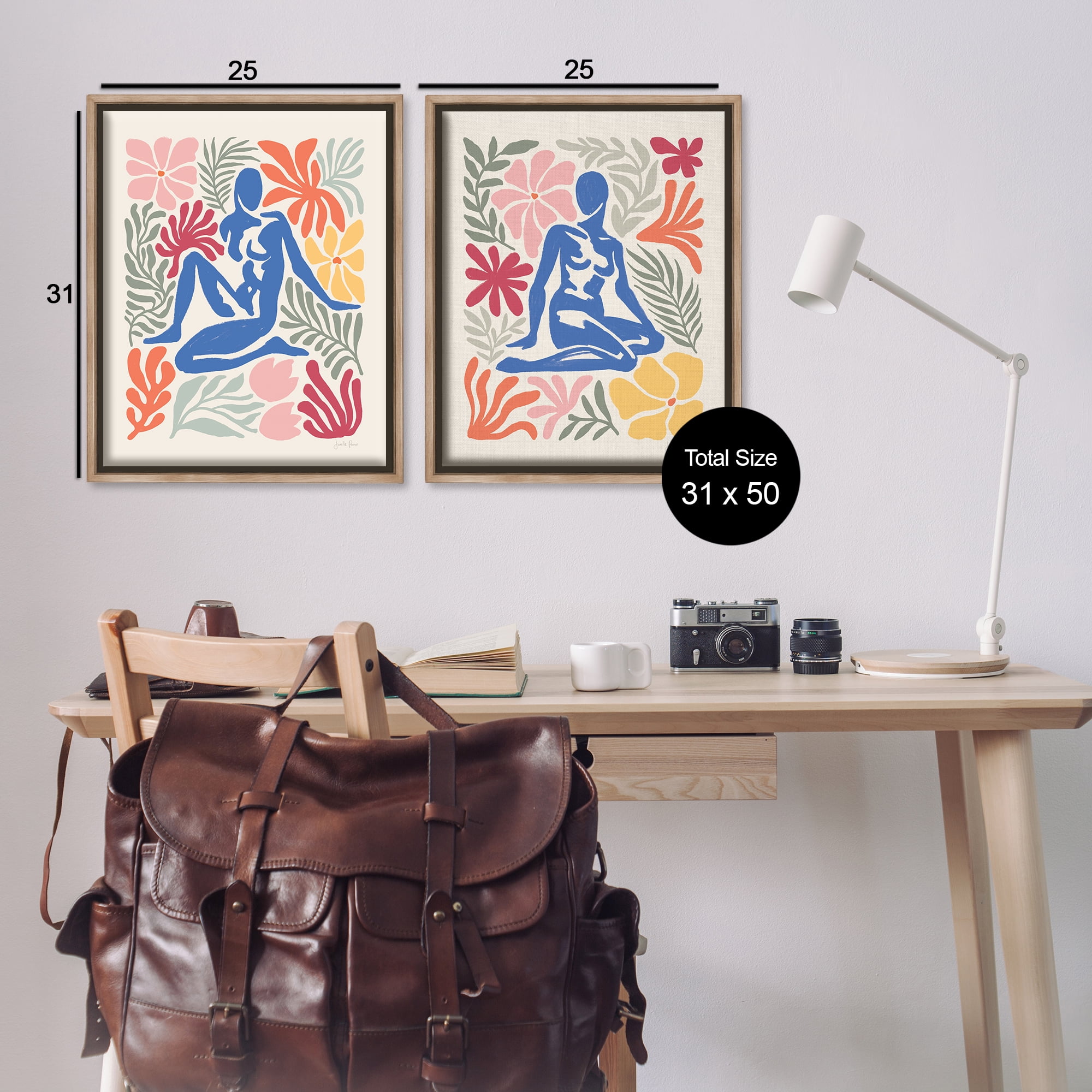 Stupell Industries Abstract Garden Female Figure People Painting Brown Floater Framed Canvas Art Print Wall Art, 31 x 25, Set of 2
