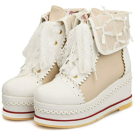 

ASGE Women s Cute Lolita Boots Cosplay Brogue Wedge Boots