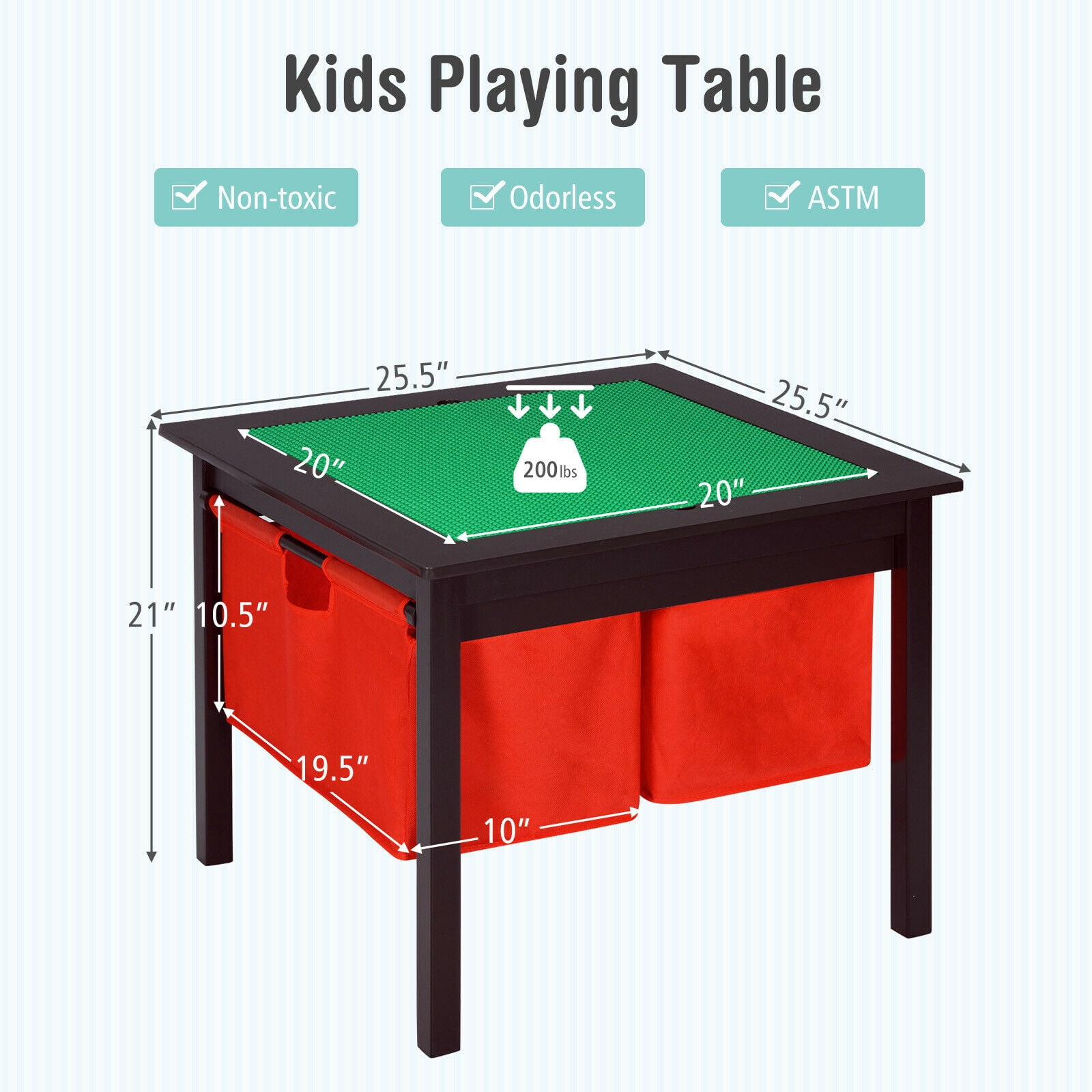 Gymax 2-in-1 Kids Double-sided Activity Building Block Table W/ Drawers Brown