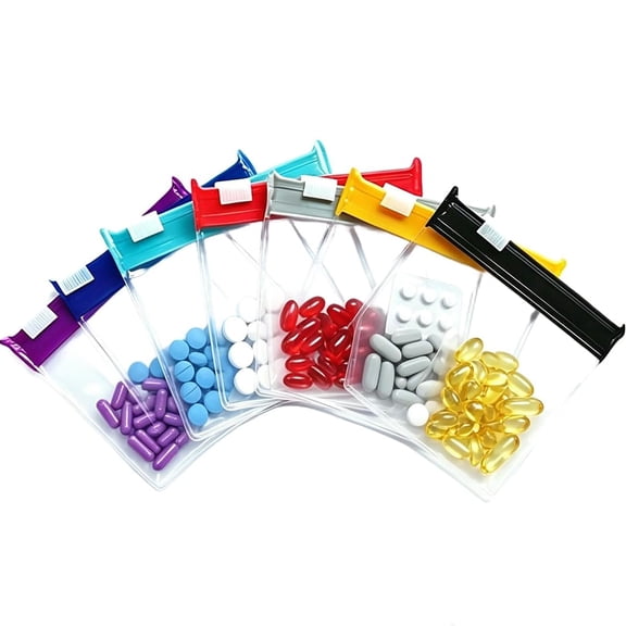 Travel Medicine Kit 7 Pcs Multicolor, Reusable Slide Lock Pill Pouch Bags for Daily Storage