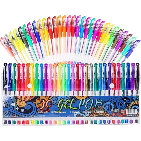 Rongyman 30 Colors Fine Tip Gel Pens Set, 40% More Ink Smooth Colored Gel Markers for Adult Coloring Books, Drawing, Journaling & Art Creation