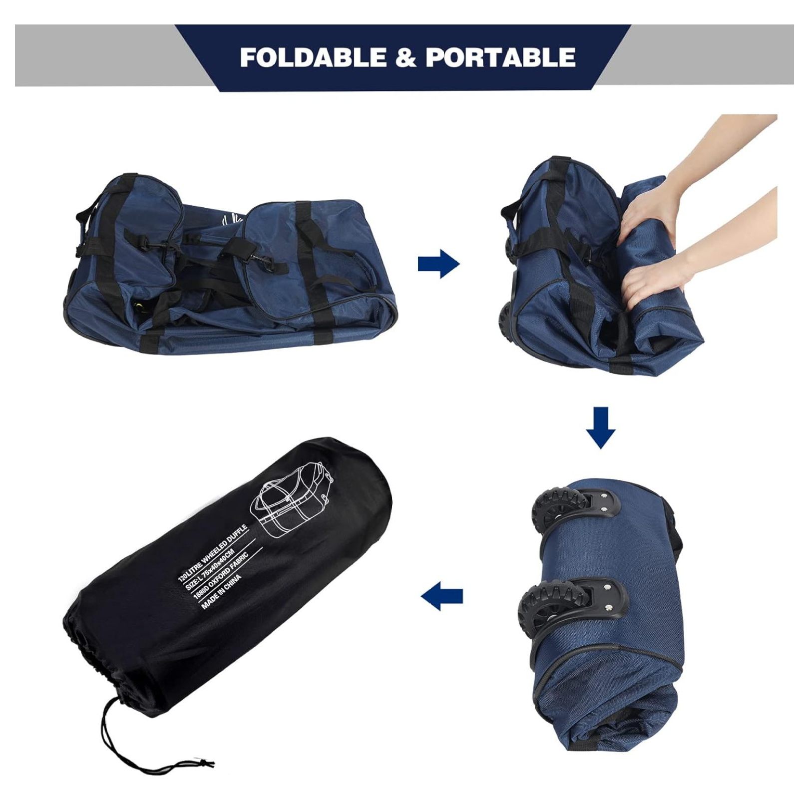 85L/120L/140L Foldable Duffle Bag with Wheels, Large Travel Duffel Bag