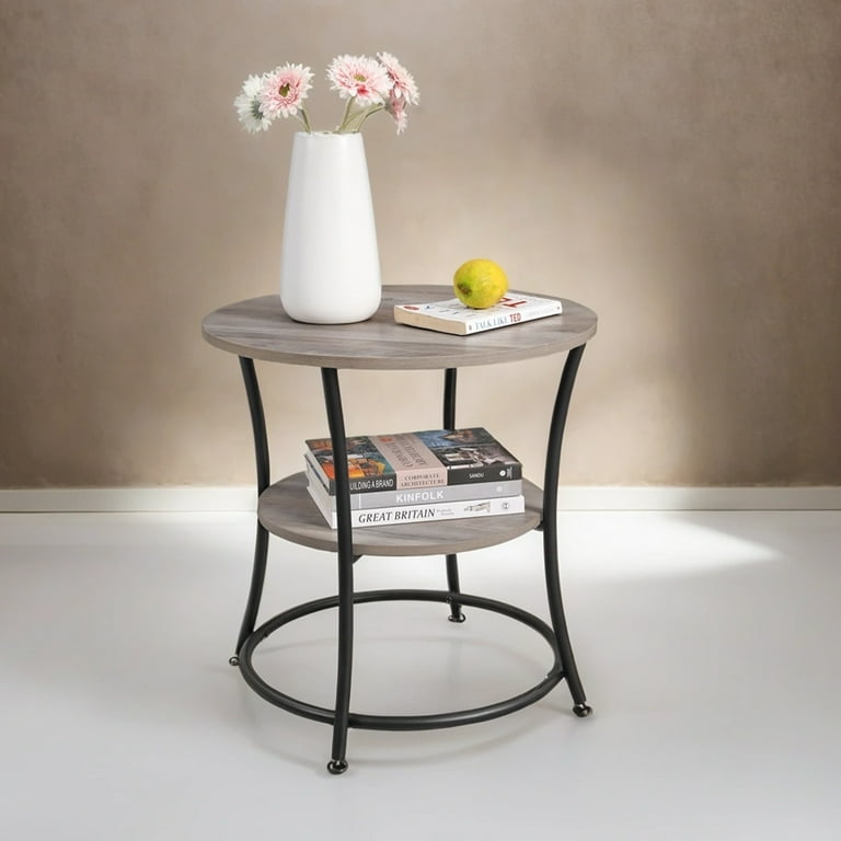 Ledrem Modern Round Accent Table, Two-Tier with Steel Frame photo 5