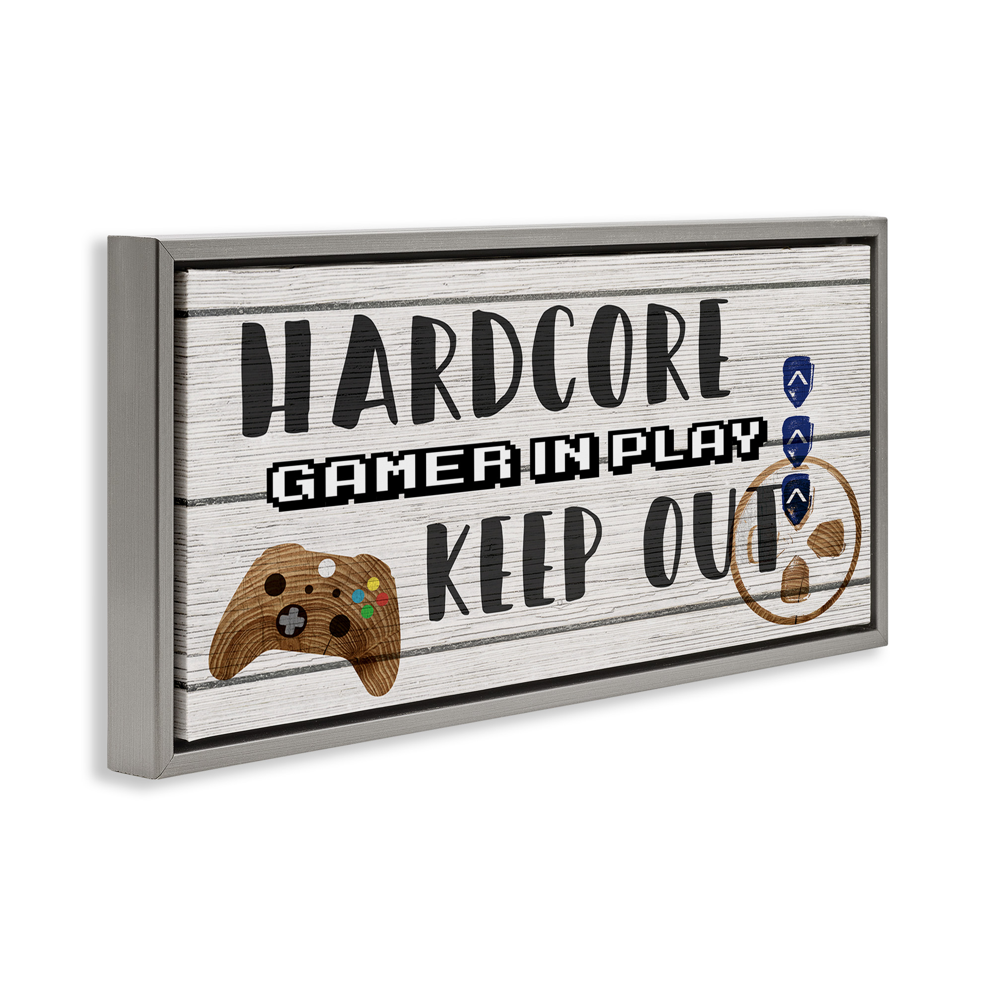 Stupell Industries Gamer Playroom Sign Typography Painting Gray Floater Framed Canvas Art Print Wall Art, 25 x 11