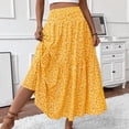thumbnail image 4 of larppty Women's Summer Boho Skirt - High-Waist Ruffled Layered Floral Maxi Dress with Elastic Waist（Yellow， XL）, 4 of 9