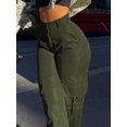 thumbnail image 3 of Women's Solid Color Straight-HiLoose Casual Pocket Cargo Pants, 3 of 4