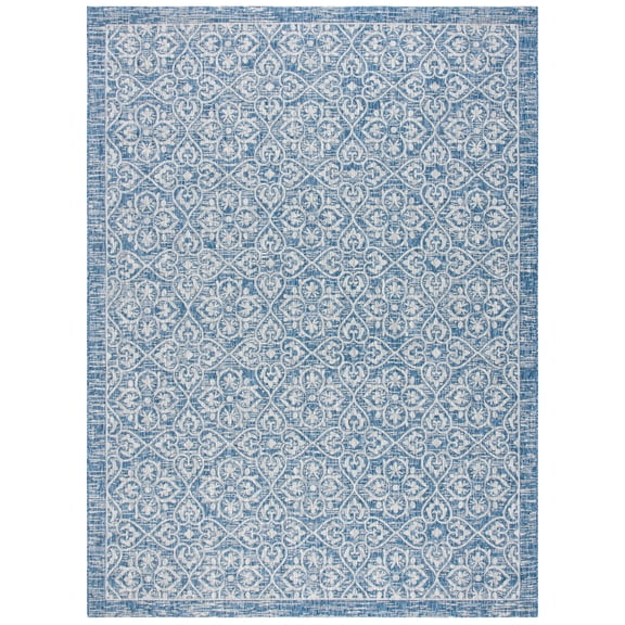 SAFAVIEH Courtyard Lillie Geometric Indoor/Outdoor Area Rug, Navy/Grey, 8' x 11'