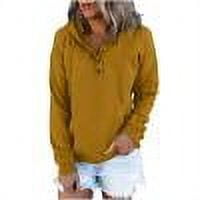 EGNMCR Women Hoodies Oversize Sweatshirts Winter Solid Color Button Long Sleeve Tunics Tops with Pockets Comfy Pullover Drawstring Hooded Sweatshirt
