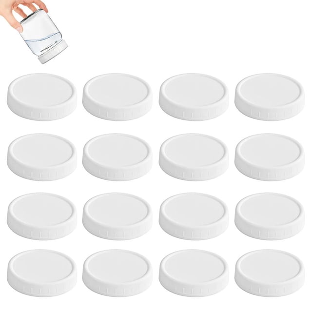 16 Pack Plastic Mason Jar Lids - 86mm Wide Mouth Replacement Leak-Proof Canning Covers