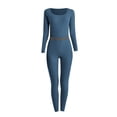 thumbnail image 3 of DuoJiaJ New Women's Autumn Clothes And Autumn Trousers Double Soft Velvet Seamless U Neck Long Sleeved Trousers Solid Color Thermal Underwear Set Thermal Underwear Women Blue M, 3 of 3
