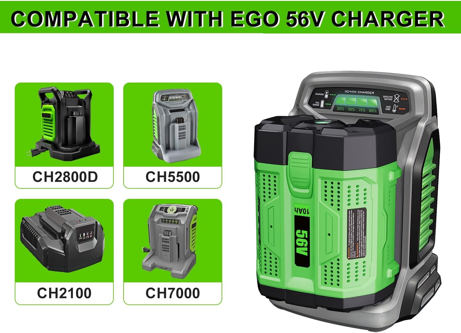2Pack 56V 10.0 Ah Battery Replacement for EGO Battery BA5600T BA4200T BA4200 BA2800T BA1400T Lithium-Ion Compatible with EGO 56V Power+ Tools