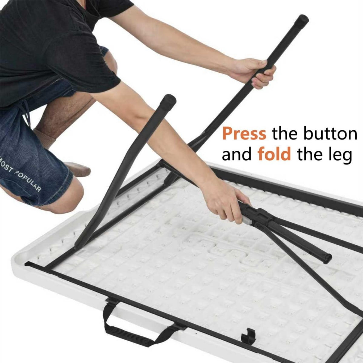 6 ft Folding Table, Heavy Duty Portable Table with Carrying Handle, Fold-in-Half Design, Indoor Outdoor Party, Event & Work Table, White