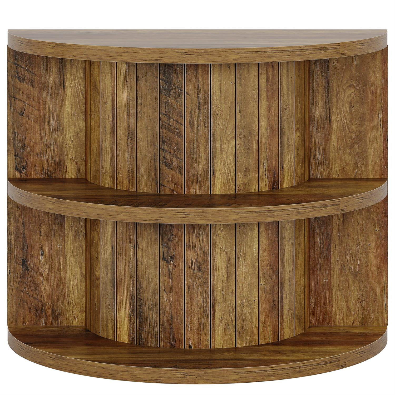 Demi Bonn 31" Modern Rustic End Table, Half Round Multi-Tier Storage Ottoman, Sturdy End Table for Living Room, Brown