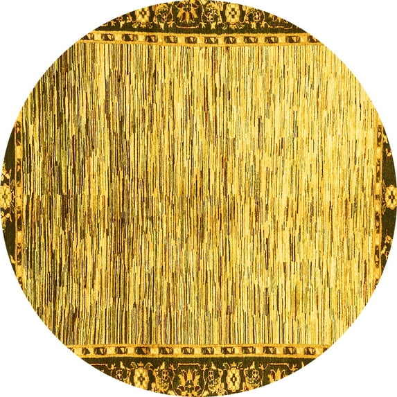 Ahgly Company Machine Washable Indoor Round Abstract Yellow Modern Area Rugs, 7' Round