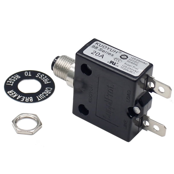 Genuine KUOYUH 20 Amp 98 Series Quick Connect Terminals Push-To-Reset Thermal Circuit Breaker – (20A)