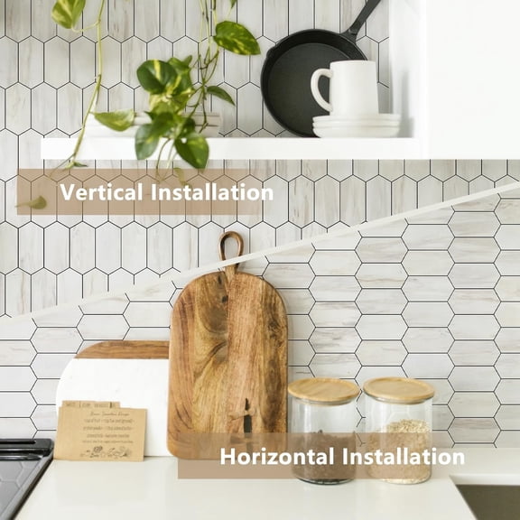 Long Hexagon Peel and Stick Backsplash Tile - 10 Sheets Stick on Backsplash for Kitchen and Bathroom 12.4 x 12 Inch Glossy Wood Grain PVC Self Adhesive Mosaic Wall Tiles