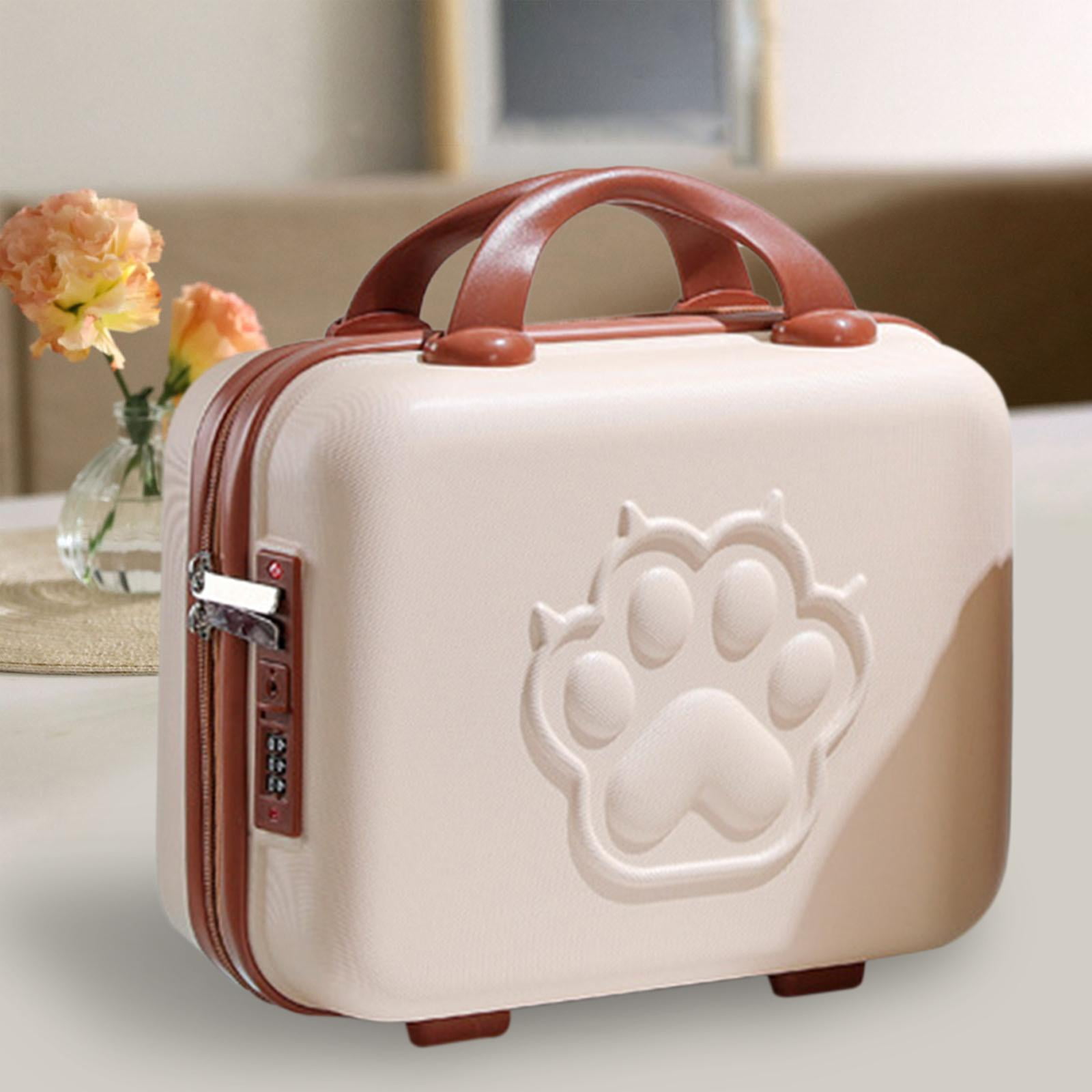 Mini Suitcase Case with Handle with Handle Portable hands Cartoon 14 inch Mini Luggage Case for Cosmetics Business Travel Shoes Beige