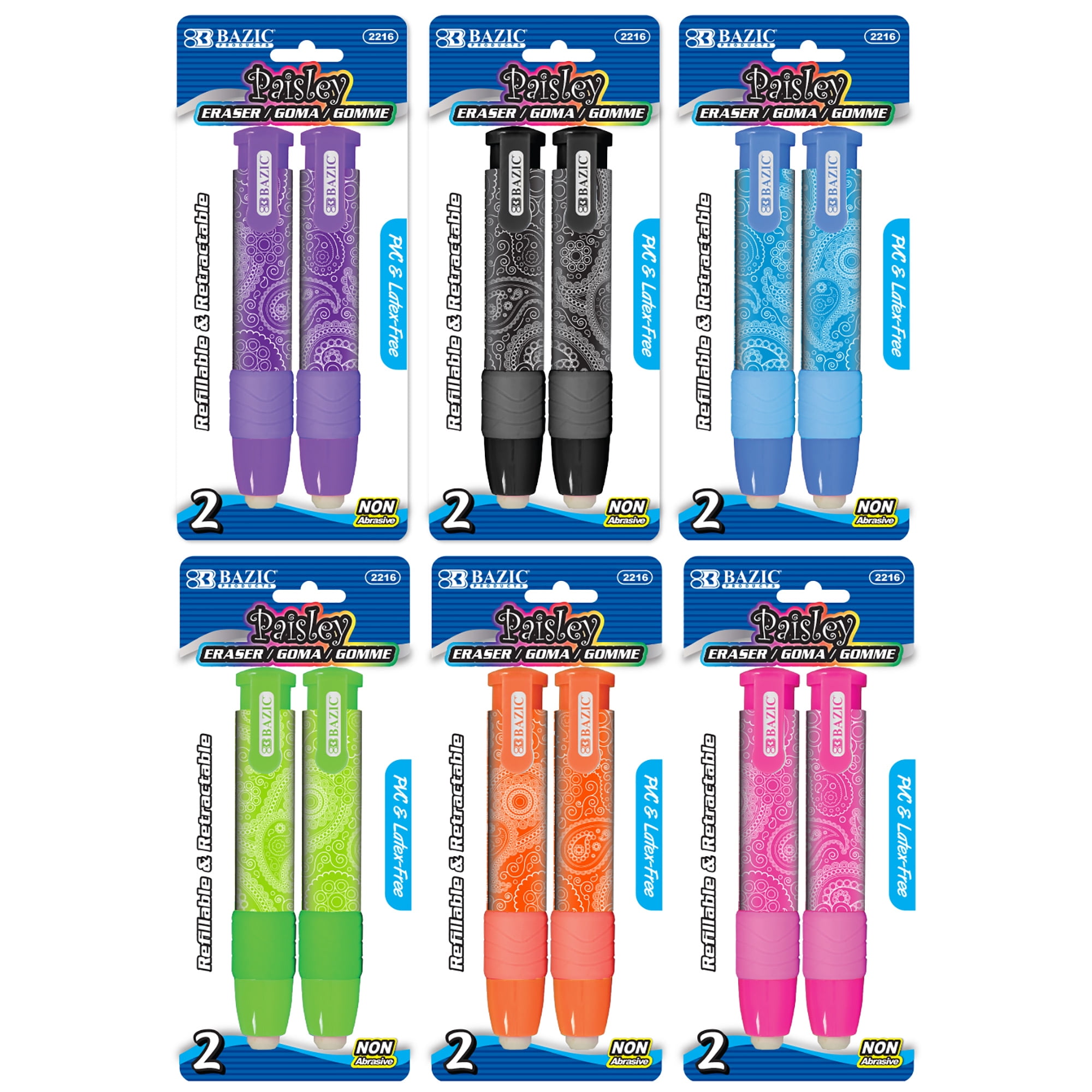 BAZIC Retractable Stick Erasers Paisley, Mechanical Pencil Eraser