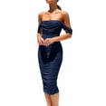 thumbnail image 1 of Vestido PRETTYGARDEN 2025 con Hombros Descubiertos y Fruncido Azul Marino M, 1 of 7