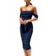 thumbnail image 1 of Vestido PRETTYGARDEN Ajustado con Hombros Descubiertos y Fruncido en Azul Marino Talla S, 1 of 7