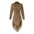 thumbnail image 4 of IWRICH Women's Western Cowgirl Suede Dress Vintage Long Sleeve Slim Fit Fringe Dress with Lapel and Zip Khaki XL, 4 of 4