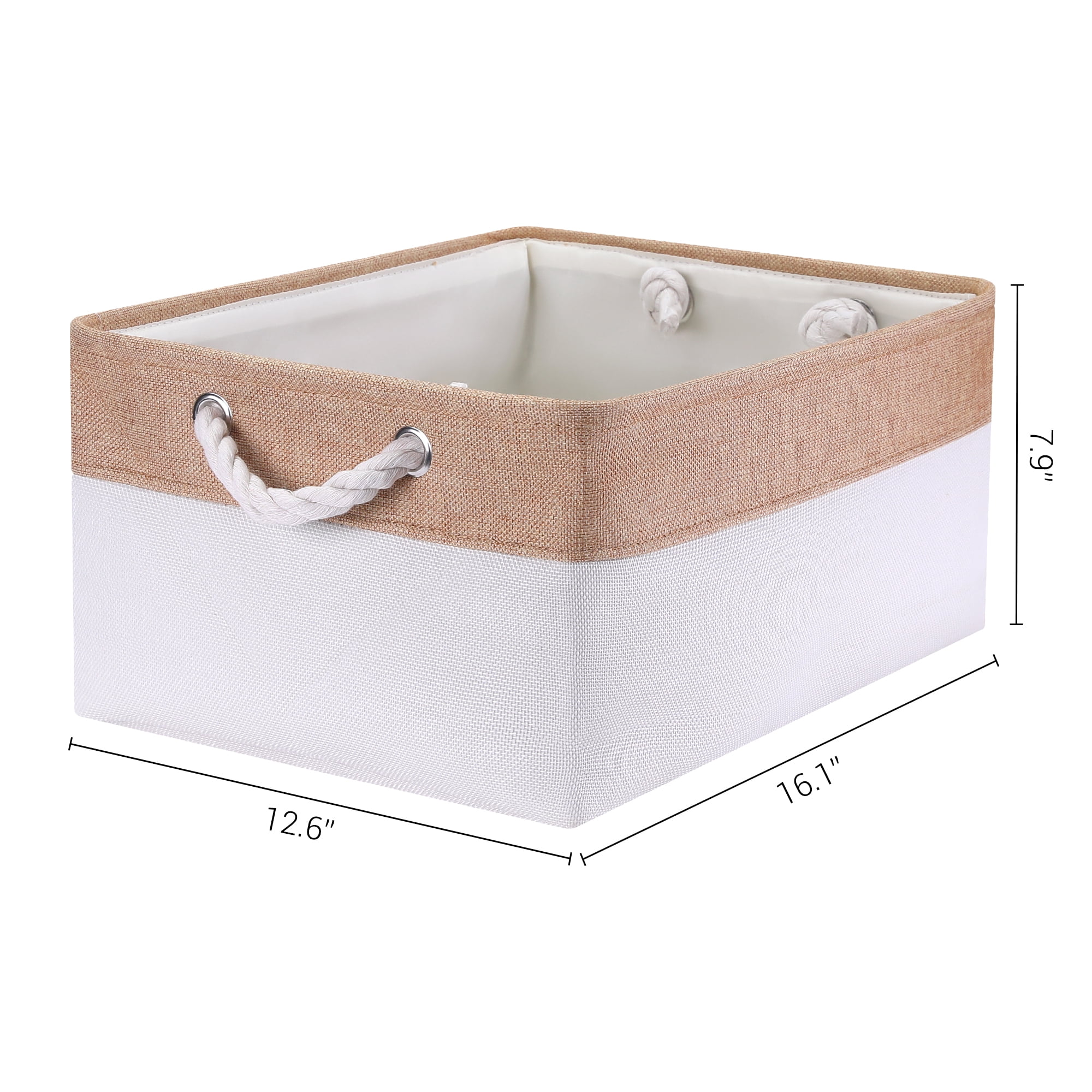 Unique Bargains Storage Bin with Handle Fabric Cube Beige/Brown 16*12.5*8in