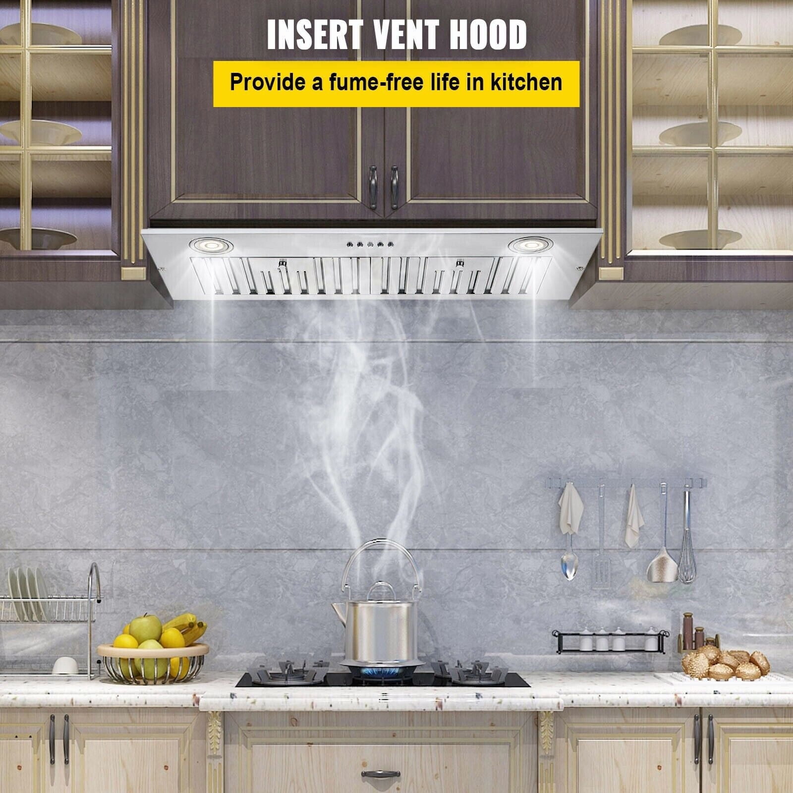 30 inch Built-in Range Hood 600CFM 120V-Stainless with LED Lights & Dishwasher-Safe Filter