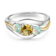 thumbnail image 2 of Gem Stone King 925 Sterling Silver and 10K Yellow Gold Round Yellow Citrine and White Opal 3 Stone Ring for Women (1.23 Cttw, Size 9), 2 of 3