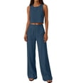 thumbnail image 5 of Suit Set for Women Solid Color Sleeveless Crop Top Wide Leg Pants With Pockets Elegant Casual Matching Outfit For Daily Commute, 5 of 8