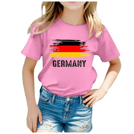 

Children Flag Of Germany Print Short Sleeve Round Neck T Shirt Floral Fashion Trend Bottoming Shirt Tops